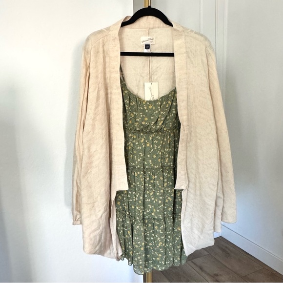 Women's Lined Babydoll Tiered Green Cottagecore Dress Adjustable Straps ‎ Size L - Picture 4 of 13